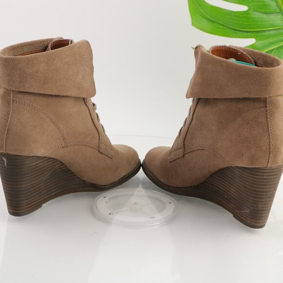 Lucky Brand Womens Yuzu Boot Size 9 Tan Suede Lace Up Bootie Wedge Heel Medieval - Picture 5 of 12